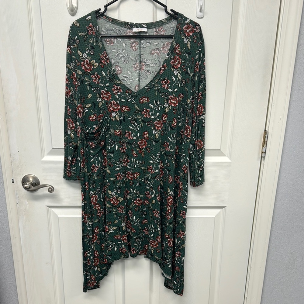 Green Asymmetrical V-Neck Tunic